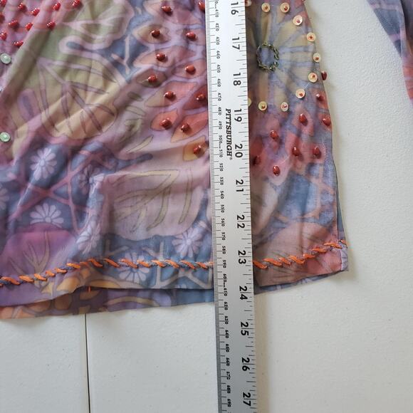 Y2K Whimsigoth Fairy Grunge Shirt Large Rainbow Sheer Floral Beaded Sequin - Picture 6 of 8